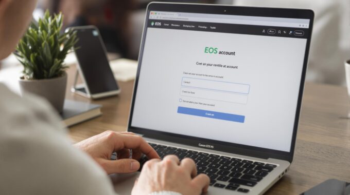 Personne utilisant le site EOS sur ordinateur