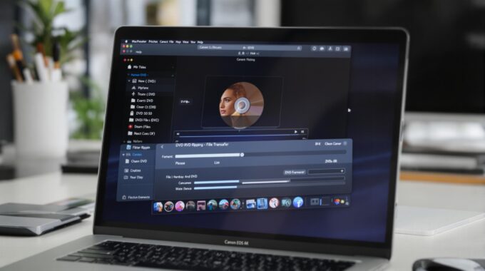 DVD ripping software on a laptop screen.