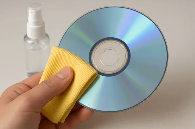 Homme prêt à nettoyer son DVD