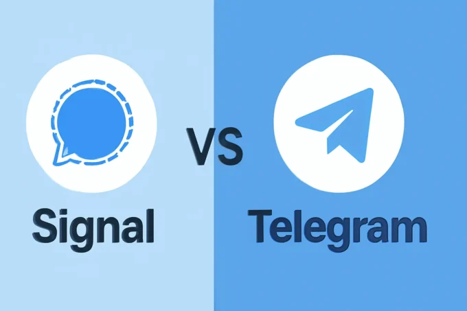 Image montrant le logo de signal vs celui de télégram