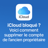 Image illustrant un article sur le blocage iCloud, avec le logo iCloud et le texte 'iCloud bloqué ? Voici comment supprimer le compte de l'ancien propriétaire' sur un fond bleu.