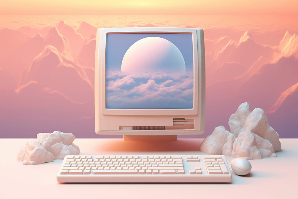 Rendering 3D d'un bureau d'ordinateur