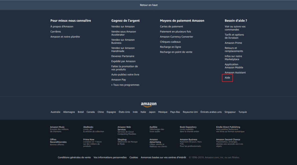 footer du site Amazon.